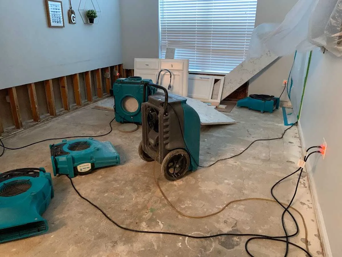 Dehumidifier in flood-cut room for Water Damage Restoration in Camino Tassajara